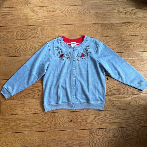 Dead Stock Shenanigans Button Up Cardigan Cardinal Birds Blue L Cottage Granny - Picture 1 of 8